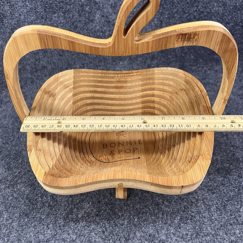 Bonnie & Pop NY Wooden Collapsible Apple Fruit Basket Trivet 11.75" T - Picture 9 of 11